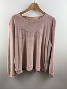 Juicy Couture Pink Velour Bling Crewneck Sleepwear Lounge Sweatshirt Top XL